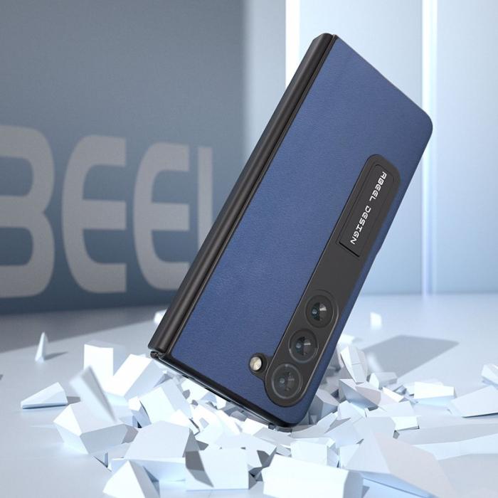 ABEEL - ABEEL Samsung Galaxy Z Fold5 Kickstand Plånboksfodral Äkta Läder Blå