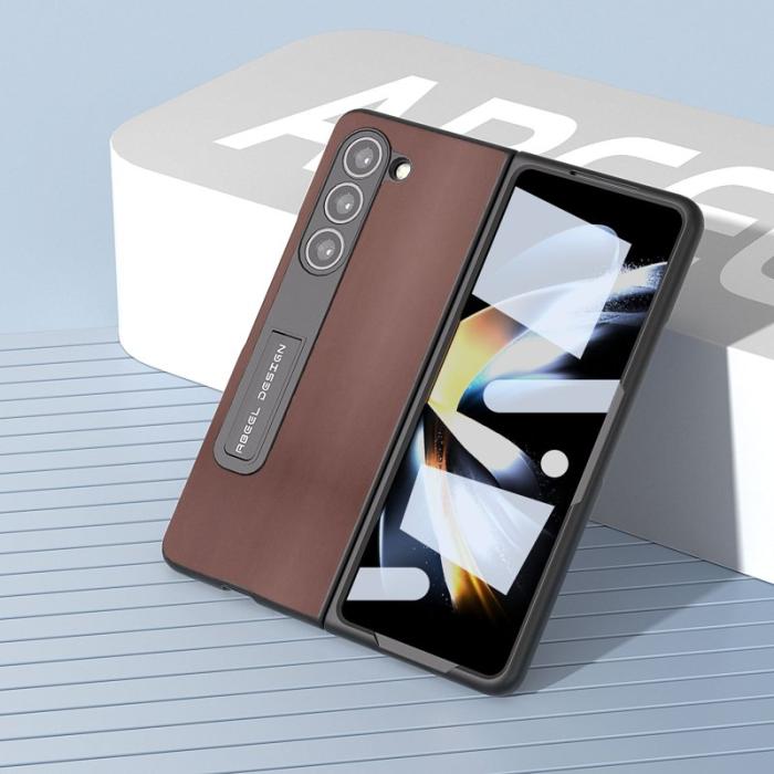ABEEL - ABEEL Samsung Galaxy Z Fold5 Kickstand Plånboksfodral Äkta Läder - Brun