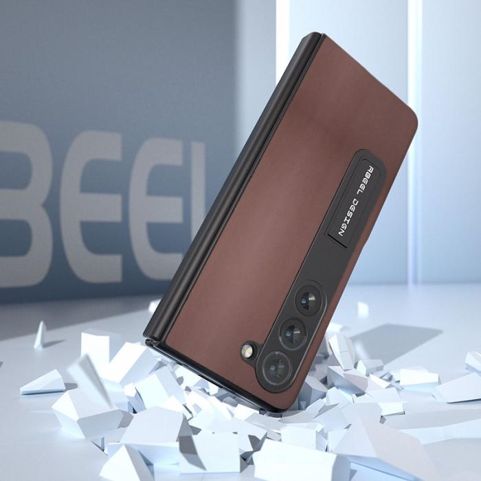 ABEEL - ABEEL Samsung Galaxy Z Fold5 Kickstand Plånboksfodral Äkta Läder - Brun