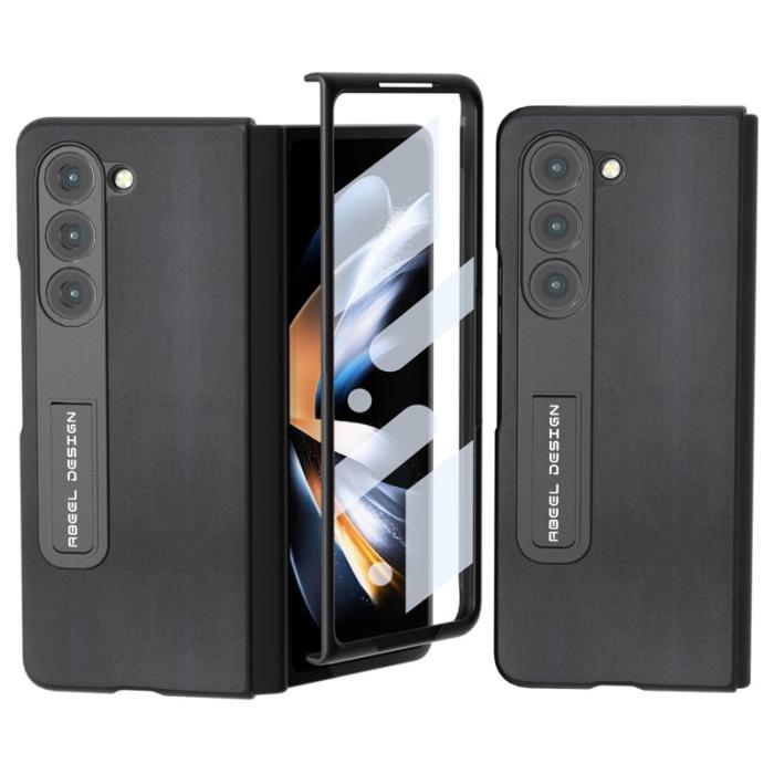 ABEEL - ABEEL Samsung Galaxy Z Fold5 Kickstand Plånboksfodral Äkta Läder Svart
