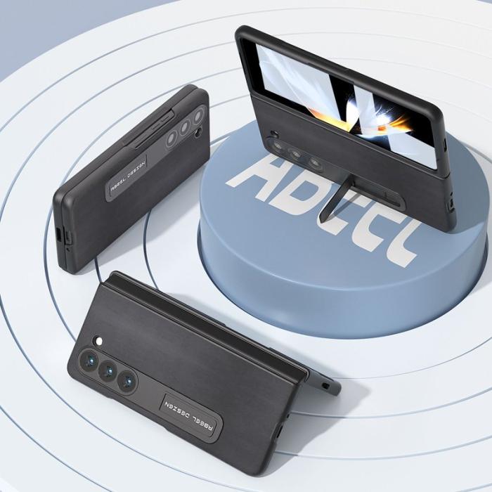 ABEEL - ABEEL Samsung Galaxy Z Fold5 Kickstand Plånboksfodral Äkta Läder Svart