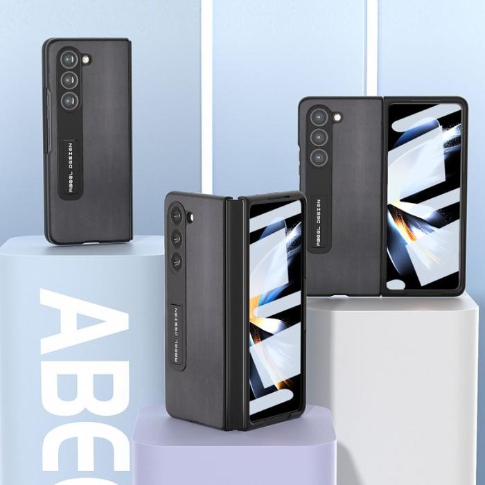 ABEEL - ABEEL Samsung Galaxy Z Fold5 Kickstand Plånboksfodral Äkta Läder Svart