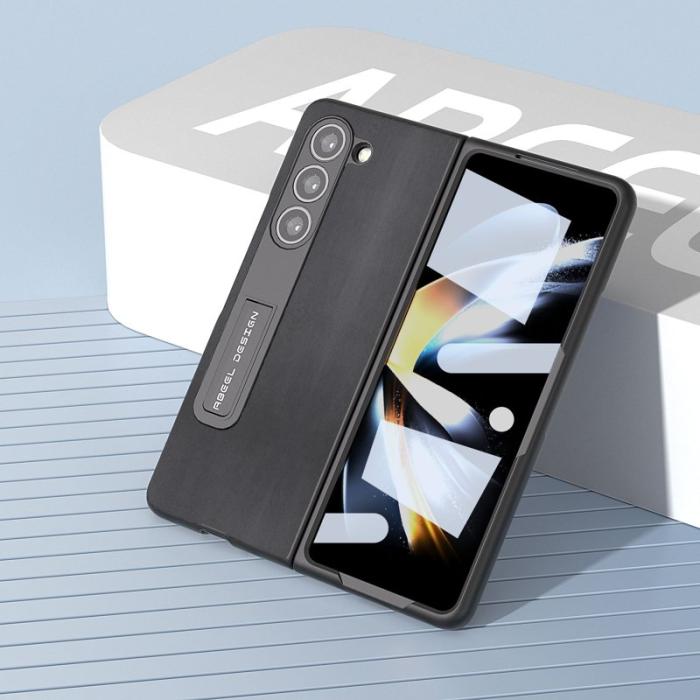 ABEEL - ABEEL Samsung Galaxy Z Fold5 Kickstand Plånboksfodral Äkta Läder Svart