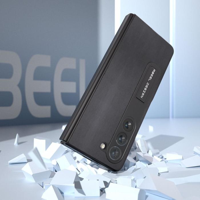 ABEEL - ABEEL Samsung Galaxy Z Fold5 Kickstand Plånboksfodral Äkta Läder Svart