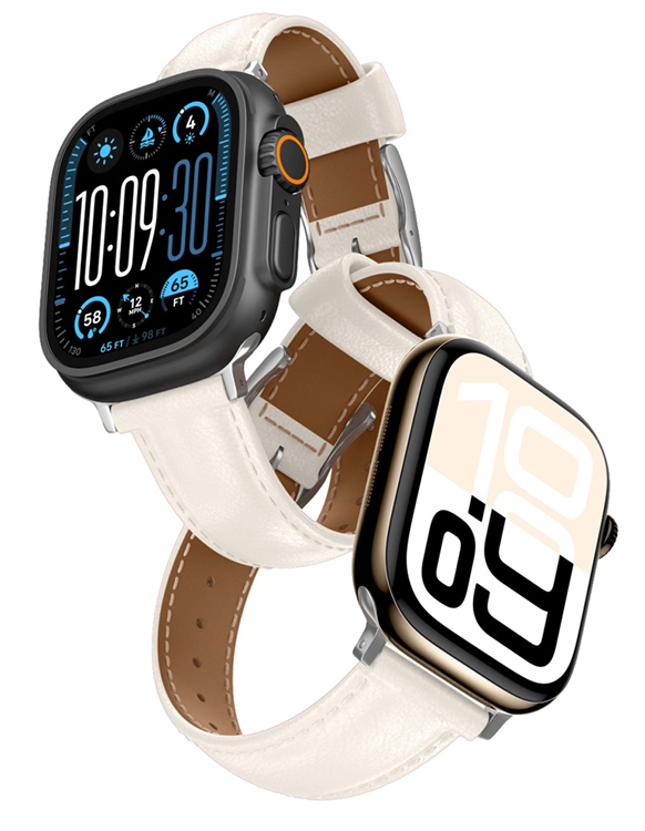 AmazingThing Apple Watch 45/46/49mm Armband Class Läder - Ljusbeige | 5122 | AlltMobil