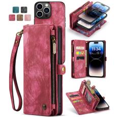 Caseme - CASEME 008 Series iPhone 13 Pro Konstl&auml;der Pl&aring;nboksfodral 2-i-1 R&ouml;d
