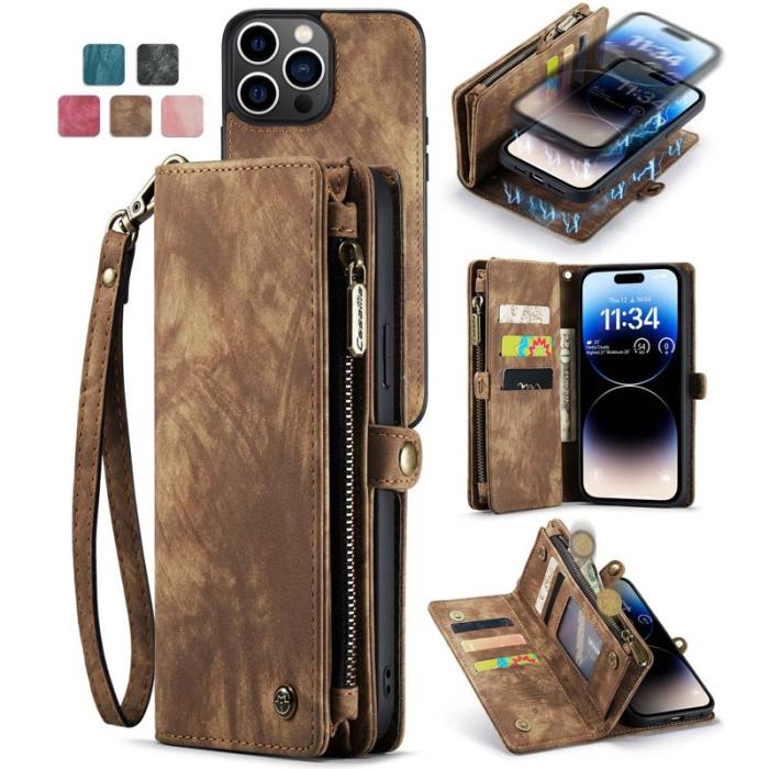 Caseme - CASEME 008 Series iPhone 13 Pro Konstläder Plånboksfodral 2-i-1 Brun