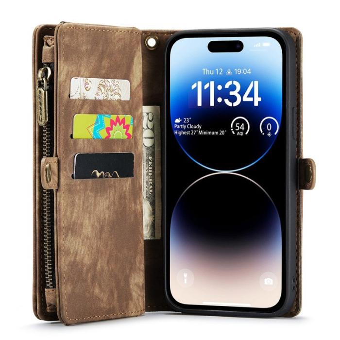 Caseme - CASEME 008 Series iPhone 13 Pro Konstläder Plånboksfodral 2-i-1 Brun