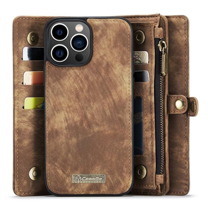 Caseme - CASEME 008 Series iPhone 13 Pro Konstläder Plånboksfodral 2-i-1 Brun