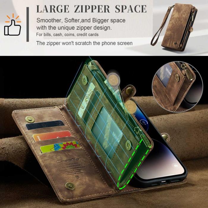 Caseme - CASEME 008 Series iPhone 13 Pro Konstläder Plånboksfodral 2-i-1 Brun