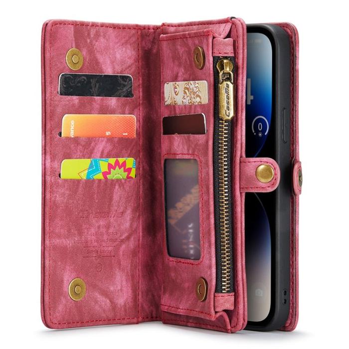 Caseme - CASEME 008 Series iPhone 13 Pro Konstläder Plånboksfodral 2-i-1 Röd