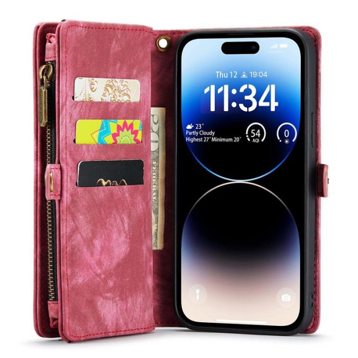Caseme - CASEME 008 Series iPhone 13 Pro Konstläder Plånboksfodral 2-i-1 Röd