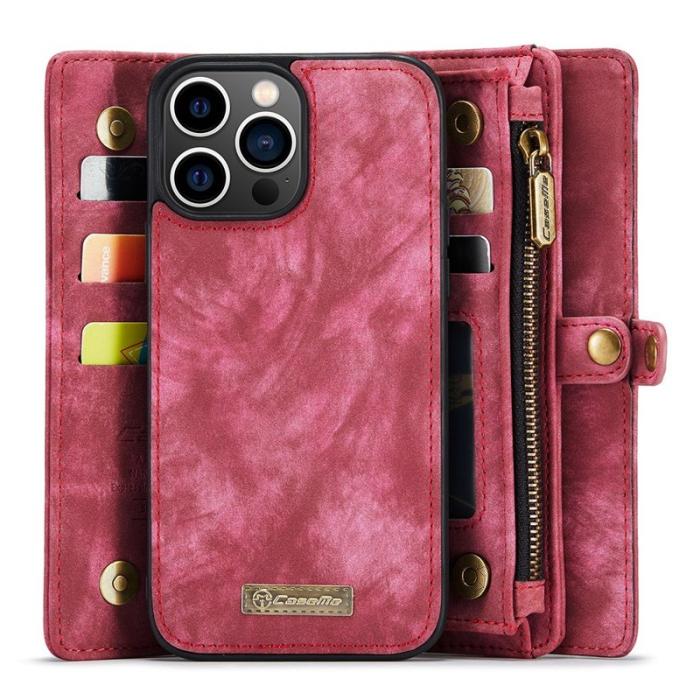 Caseme - CASEME 008 Series iPhone 13 Pro Konstläder Plånboksfodral 2-i-1 Röd