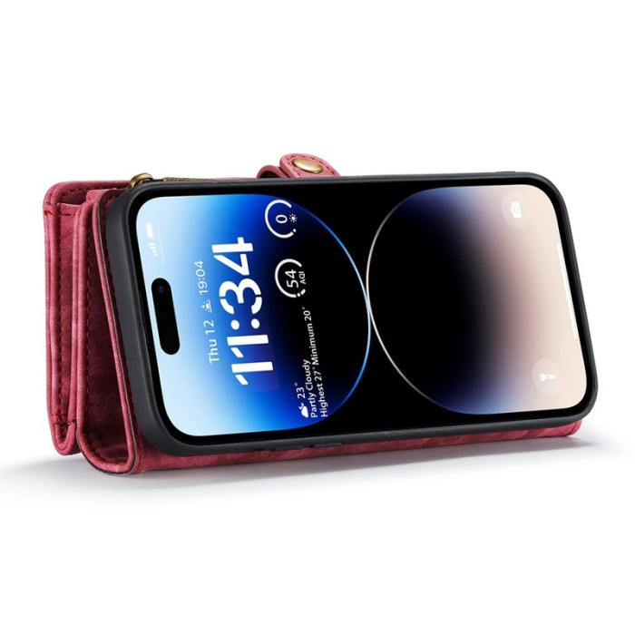 Caseme - CASEME 008 Series iPhone 13 Pro Konstläder Plånboksfodral 2-i-1 Röd