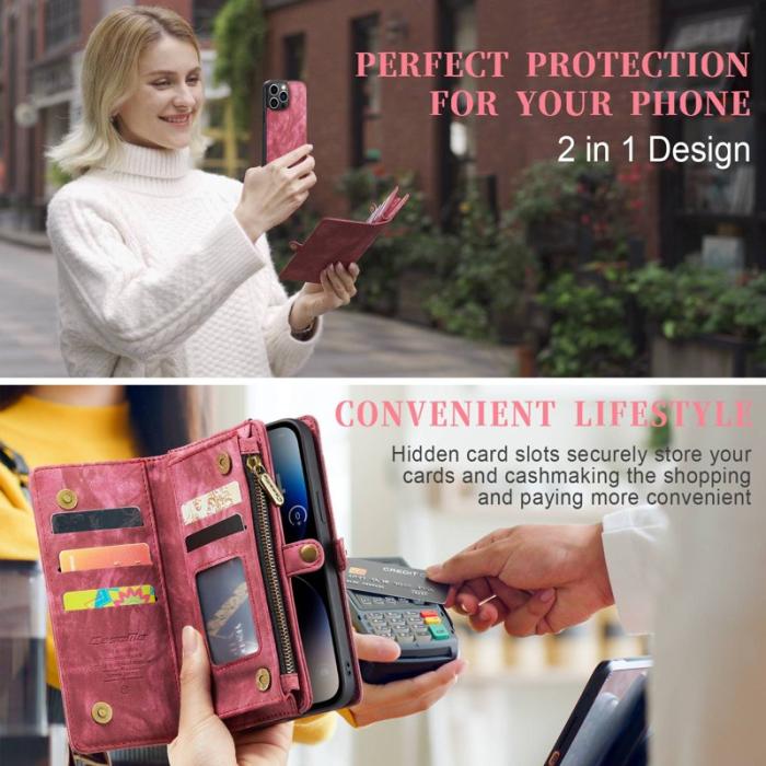 Caseme - CASEME 008 Series iPhone 13 Pro Konstläder Plånboksfodral 2-i-1 Röd