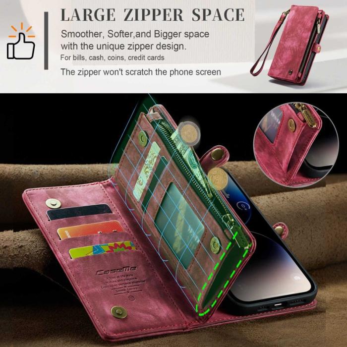 Caseme - CASEME 008 Series iPhone 13 Pro Konstläder Plånboksfodral 2-i-1 Röd