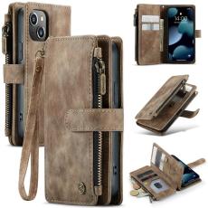 Caseme - CASEME Konstl&auml;der Pl&aring;nboksfodral f&ouml;r iPhone 13 mini med rem - Brun