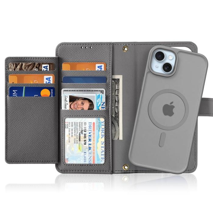 Dux Ducis - DUX DUCIS iPhone 15 Plånboksfodral Lawa Series Äkta läder - Grå