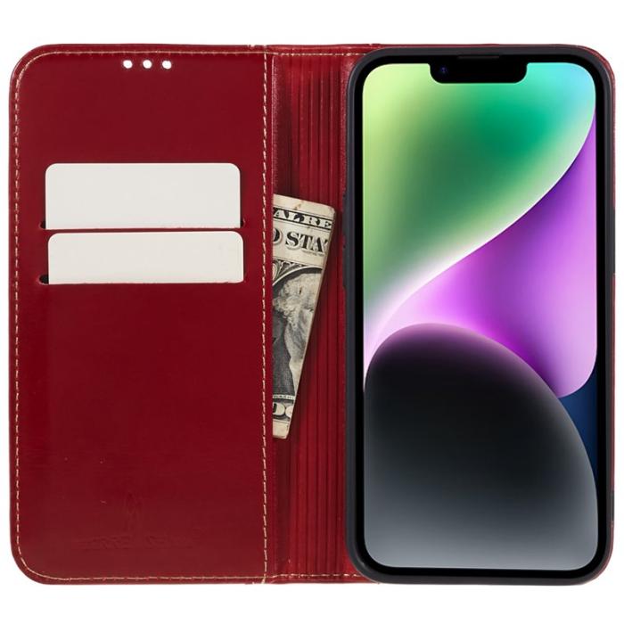 FIERRE SHANN - FIERRE SHANN iPhone 14 Plus Plånboksfodral Äkta läder - Röd