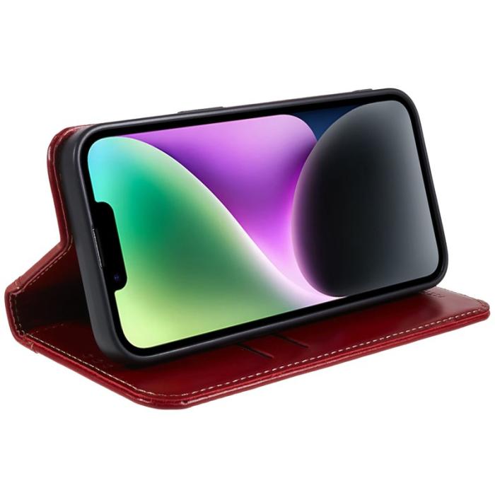 FIERRE SHANN - FIERRE SHANN iPhone 14 Plus Plånboksfodral Äkta läder - Röd