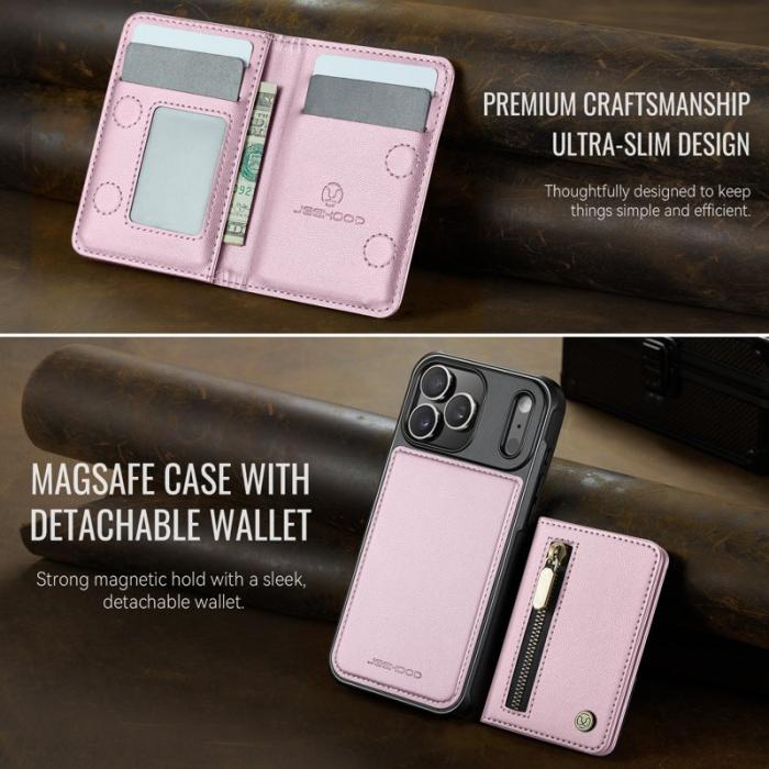 JEEHOOD - JEEHOOD J12 Mobilskal till iPhone 17 Pro Magnetiskt Konstläder Rosa