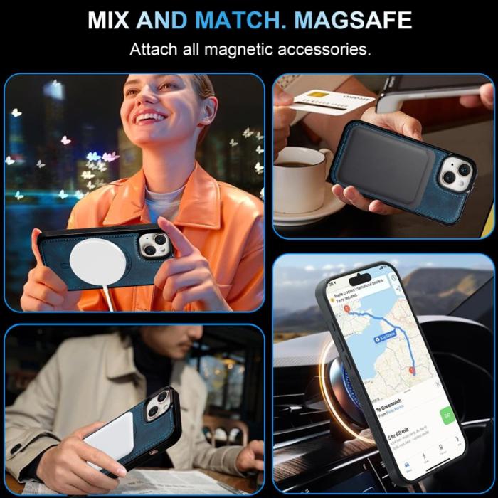 LC.imeeke - LC.IMEEKE L6 iPhone 15 Fodral KonstLäder - Blå
