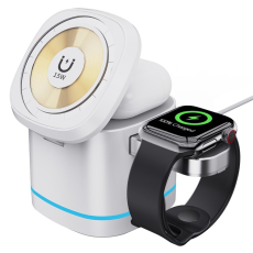 OEM - 3in1 Magnetisk Tr&aring;dl&ouml;s Laddare f&ouml;r Mobil Smartklocka H&ouml;rlurar H32 - Vit