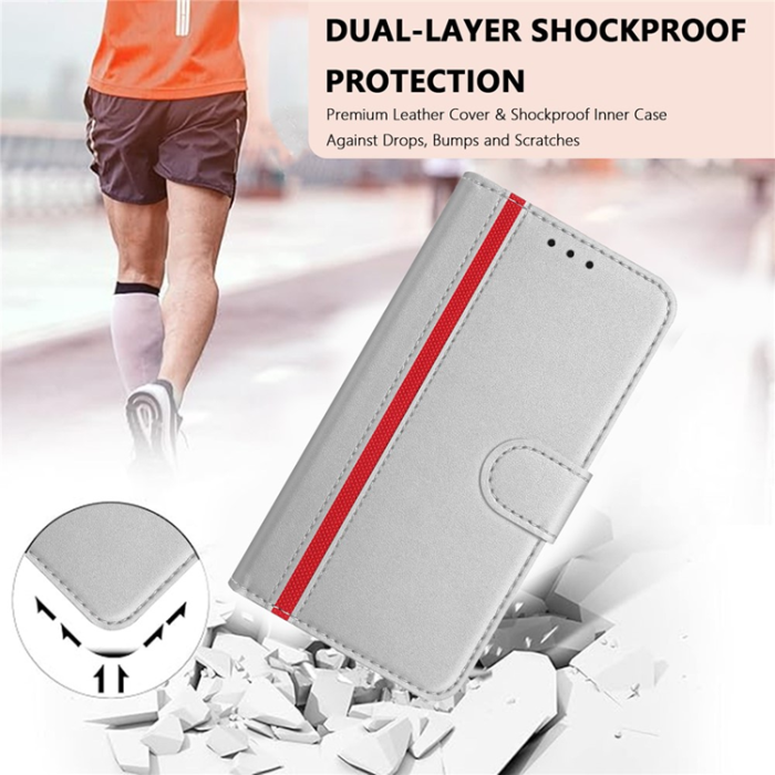 A-One Brand - Galaxy A56 5G Plånboksfodral Färg Splicing Läder - Silver