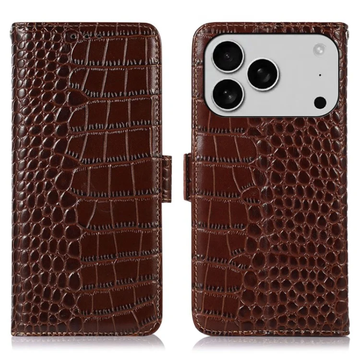 A-One Brand - iPhone 17 Pro Max Plånboksfodral Äkta läder Crocodile Texture