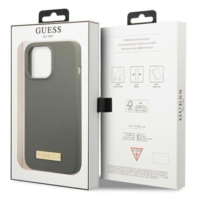 Guess - Guess iPhone 13 Pro Skal MagSafe Silicone Logo Plate - Grå