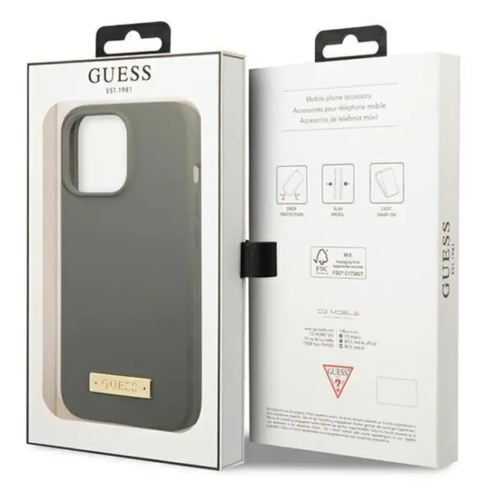 Guess - Guess iPhone 13 Pro Skal MagSafe Silicone Logo Plate - Grå