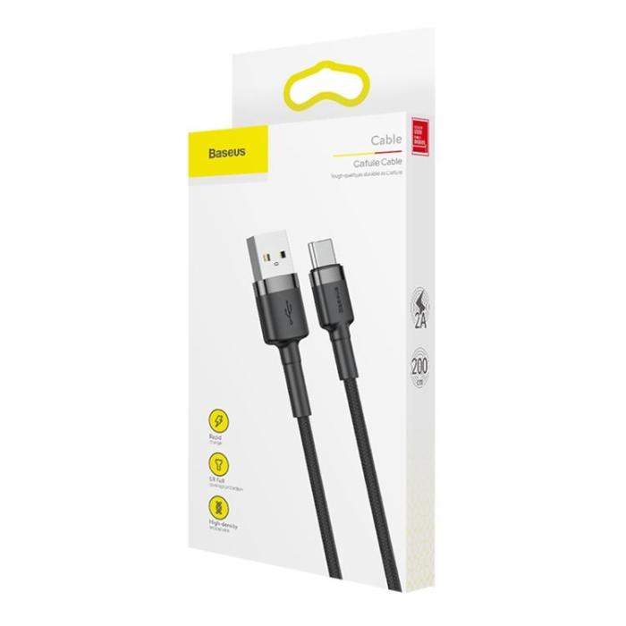 BASEUS - Baseus Cafule USB-C till USB-A kabel 2A 2m - Grå/Svart