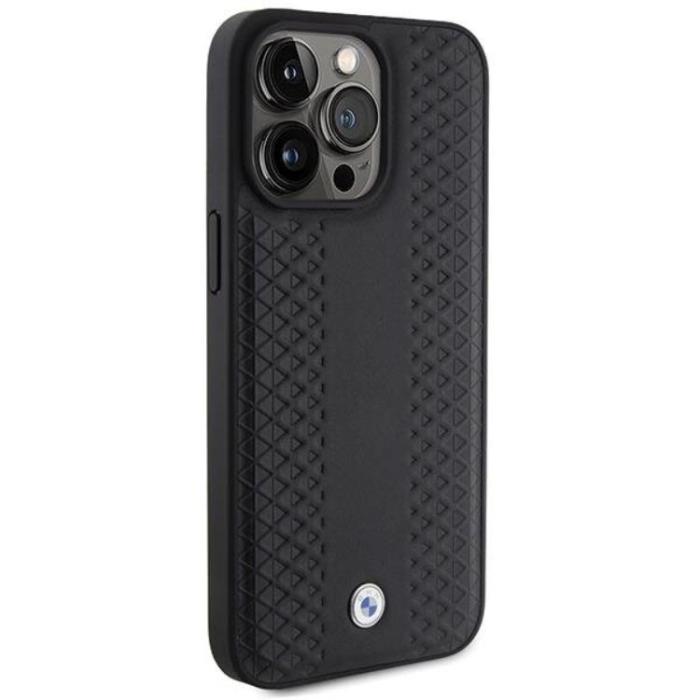 BMW - BMW iPhone 15 Pro Max Mobilskal Läder Diamond Pattern - Svart