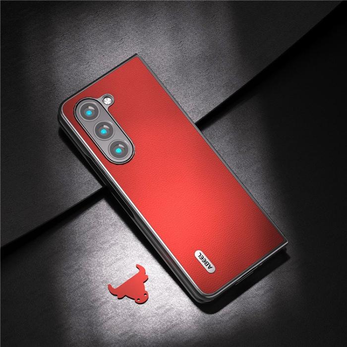ABEEL - ABEEL Galaxy Z Fold 5 Mobilskal Äkta Cow Läder - Röd