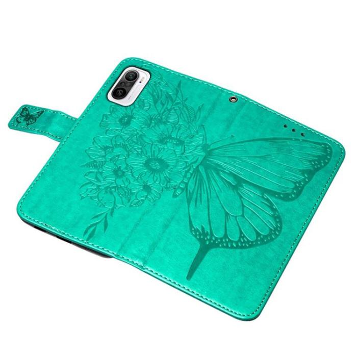 A-One Brand - Butterfly Flower Imprinted Plånboksfodral Xiaomi 12 Pro - Turkos