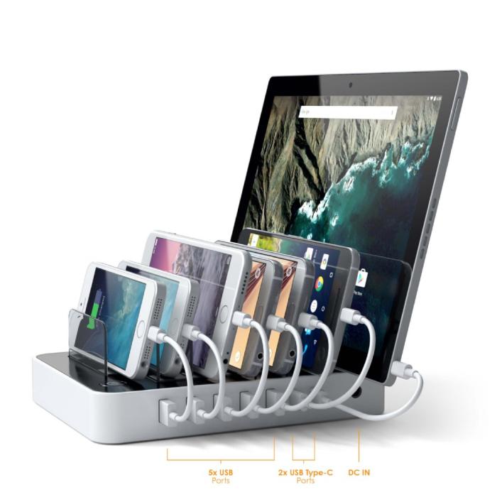 UTGATT5 - Satechi 7-Port USB Charging Station Dock (2st Type-C ports) - Vit