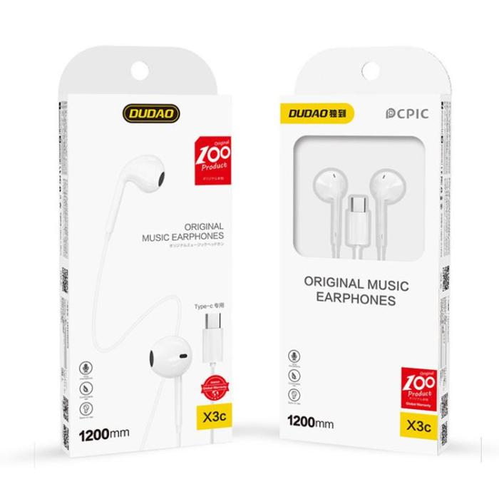 UTGATT - Dudao In-Ear Hörlurar med USB Typ-C Kontakt - Vit
