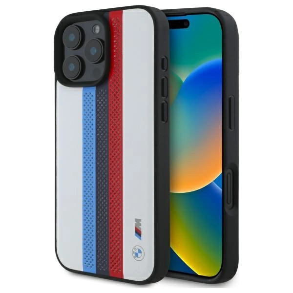 BMW iPhone 16 Pro Max Mobilskal MagSafe Tricolor Printed Stripes - Vit | 2353 | AlltMobil