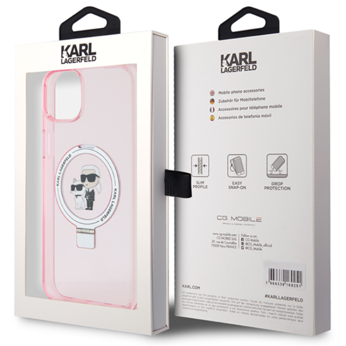 KARL LAGERFELD - KARL LAGERFELD iPhone 15 Plus Mobilskal MagSafe Ringställ - Rosa