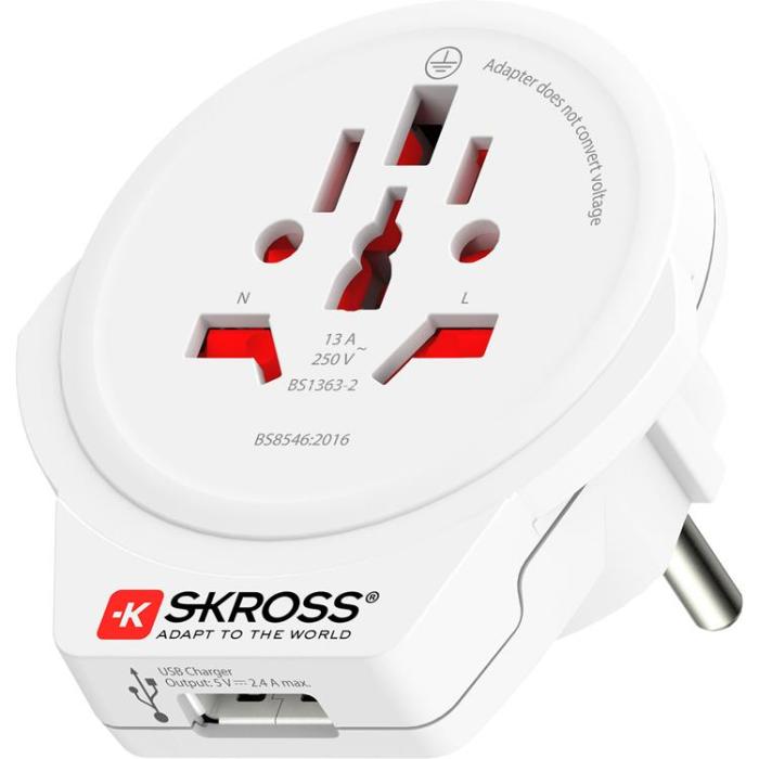 SKROSS - SKross El-Adapter Europa med USB - Vit