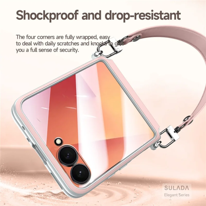 SULADA - SULADA Galaxy Z Flip 7 Mobilskal med Rem Läder - Svart