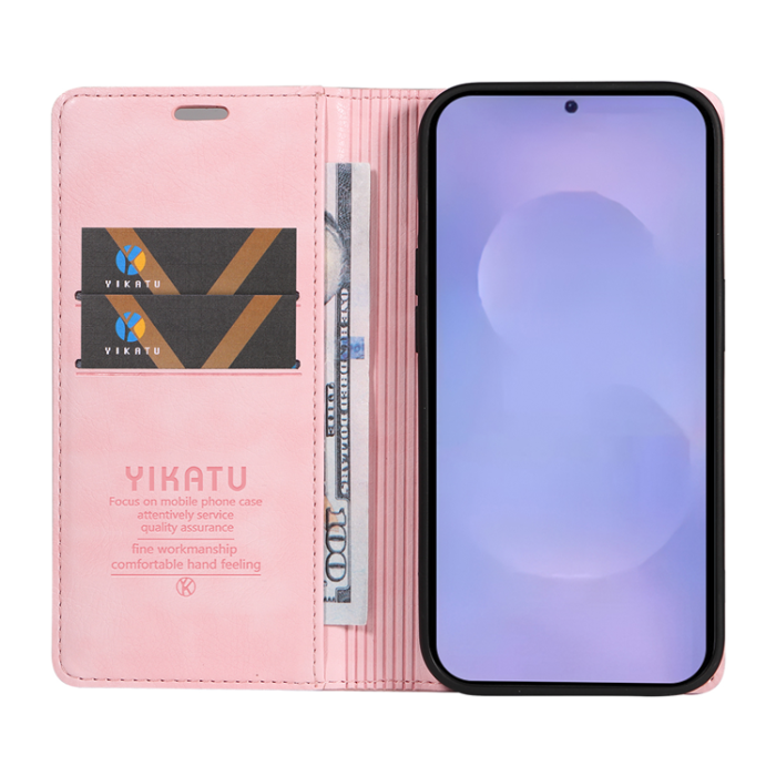YIKATU - YIKATU Galaxy S26/S26 Pro Plånboksfodral Litchi Läder - Rosa