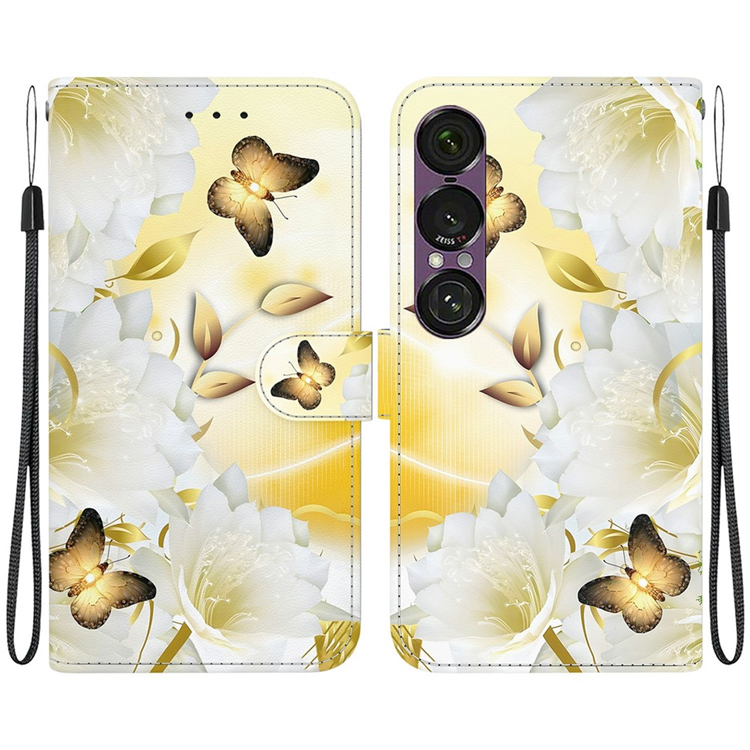 Sony Xperia 1 VII Plånboksfodral Pattern Printing - Guld Flower | 2353 | AlltMobil