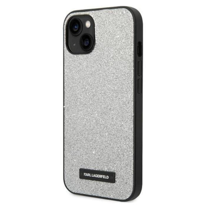 KARL LAGERFELD - Karl Lagerfeld iPhone 14 Plus Skal Glitter Plaque Logo - Silver