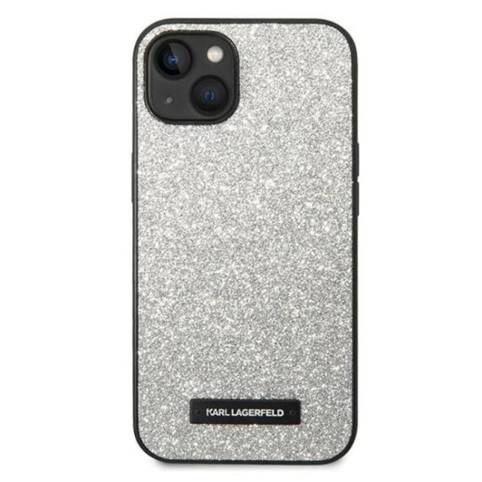 KARL LAGERFELD - Karl Lagerfeld iPhone 14 Plus Skal Glitter Plaque Logo - Silver