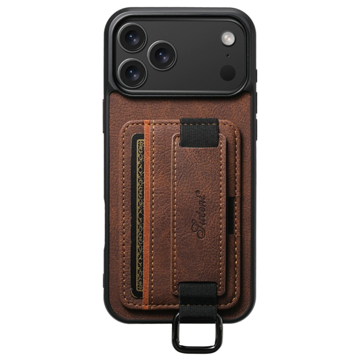 SUTENI - SUTENI iPhone 17 Pro Max Mobilskal Korthållare Litchi Läder