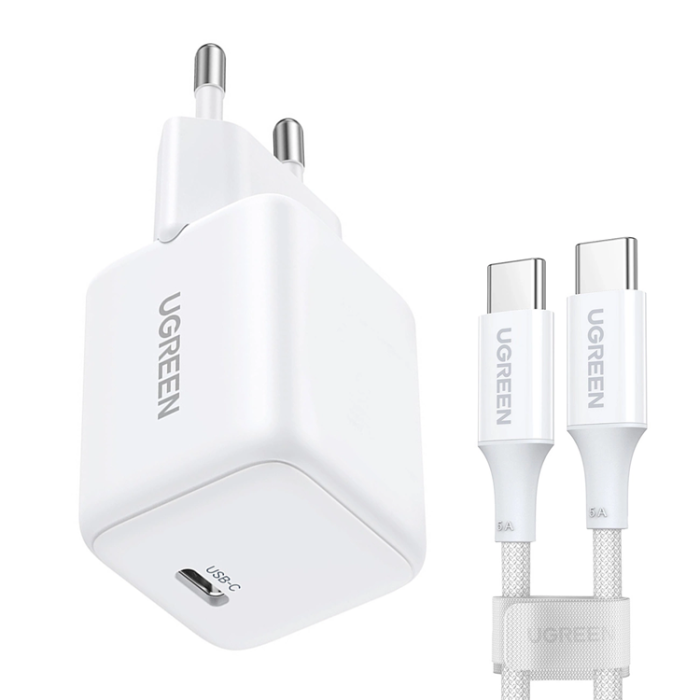 Ugreen - Ugreen GaN Snabbladdare 30W USB-C med USB-C Kabel 1m - Vit