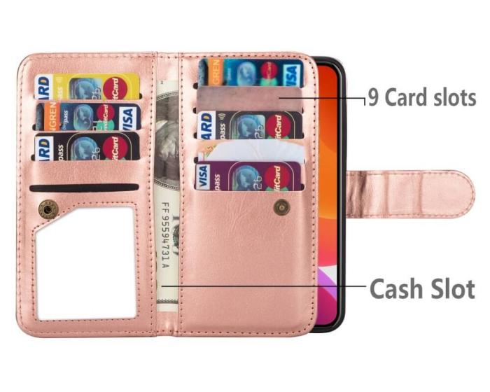 UTGATT - 2-i-1 iPhone 13 Pro Plånboksfodral med 9 Kortplatser - Roséguld