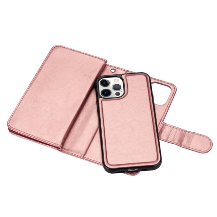 UTGATT - 2-i-1 iPhone 13 Pro Plånboksfodral med 9 Kortplatser - Roséguld