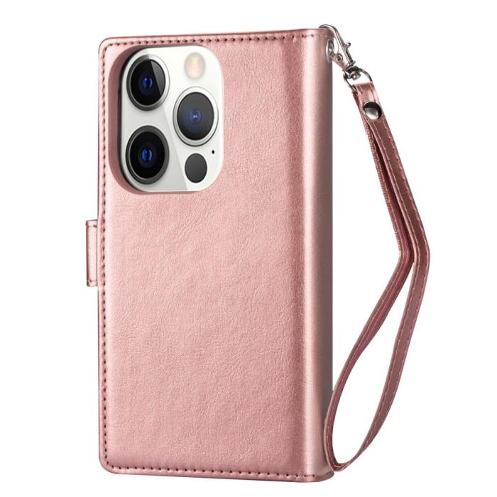 UTGATT - 2-i-1 iPhone 13 Pro Plånboksfodral med 9 Kortplatser - Roséguld